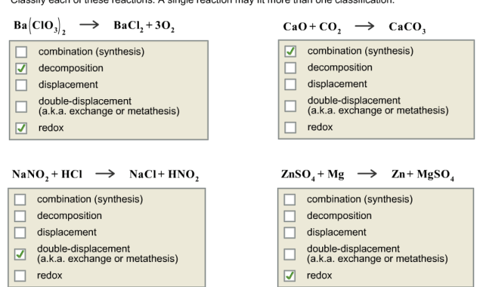 Classify each of these reactions