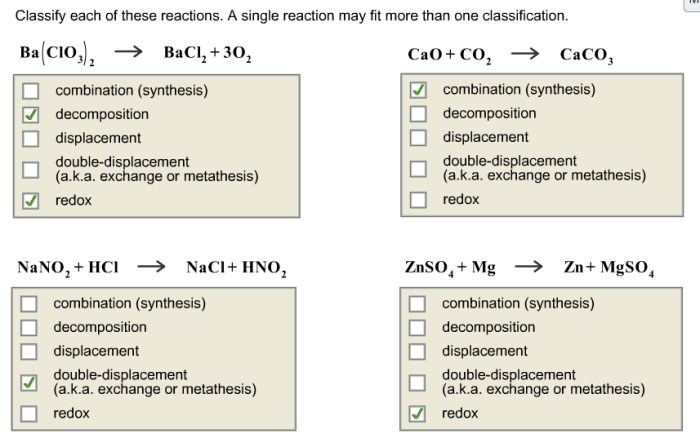 Classify each of these reactions